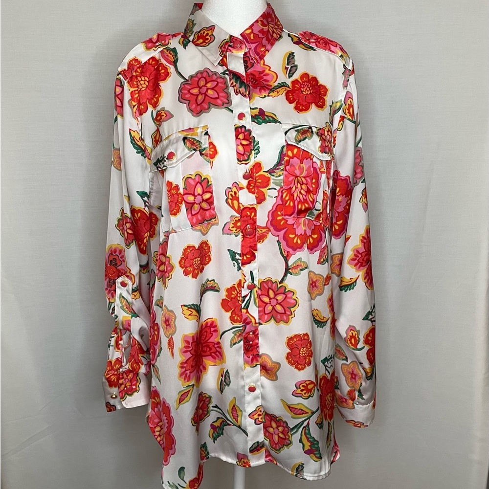 Jones New York Colorful Floral Blouse Womens - size Medium